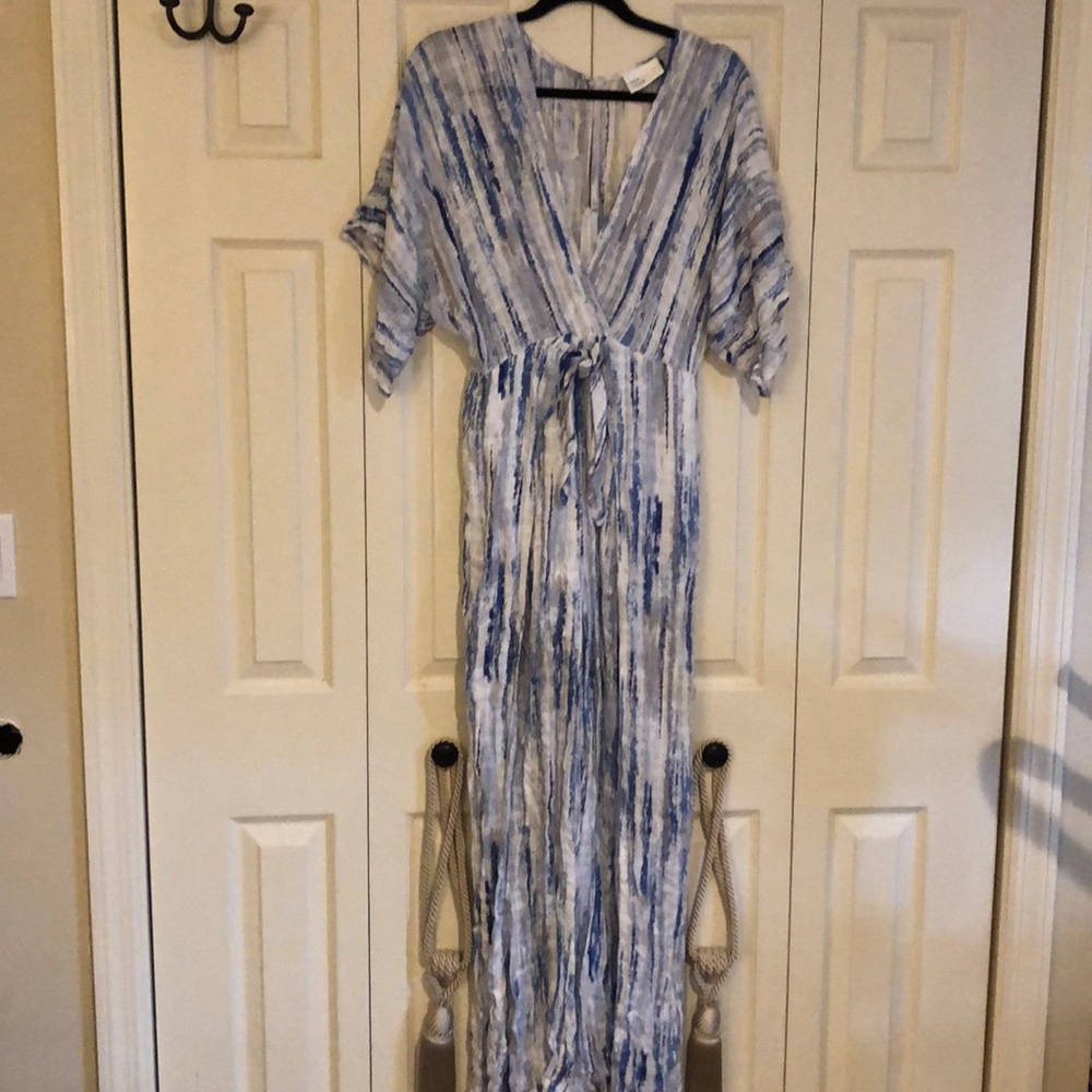 blue/grey/white tie dye jumpsuit